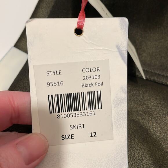 Jenna Rose Brand Faux Leather Snap Button Front Skirt Size 12 NWT Black Foil - Picture 3 of 6